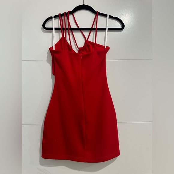 H:ours Revolve Tasha Cherry Red Cut-Out Mini DressBold Strappy Design Holiday S - Picture 12 of 14